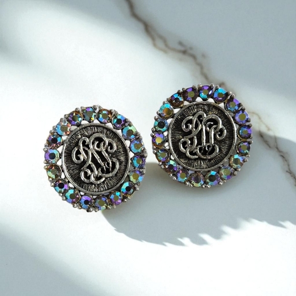 Elegant Silver and Multicolor Aurora  Rhinestones Clip On Earrings - Picture 1 of 15